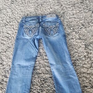 Miss Me Light Blue Straight Leg Jeans with Embellished Pockets